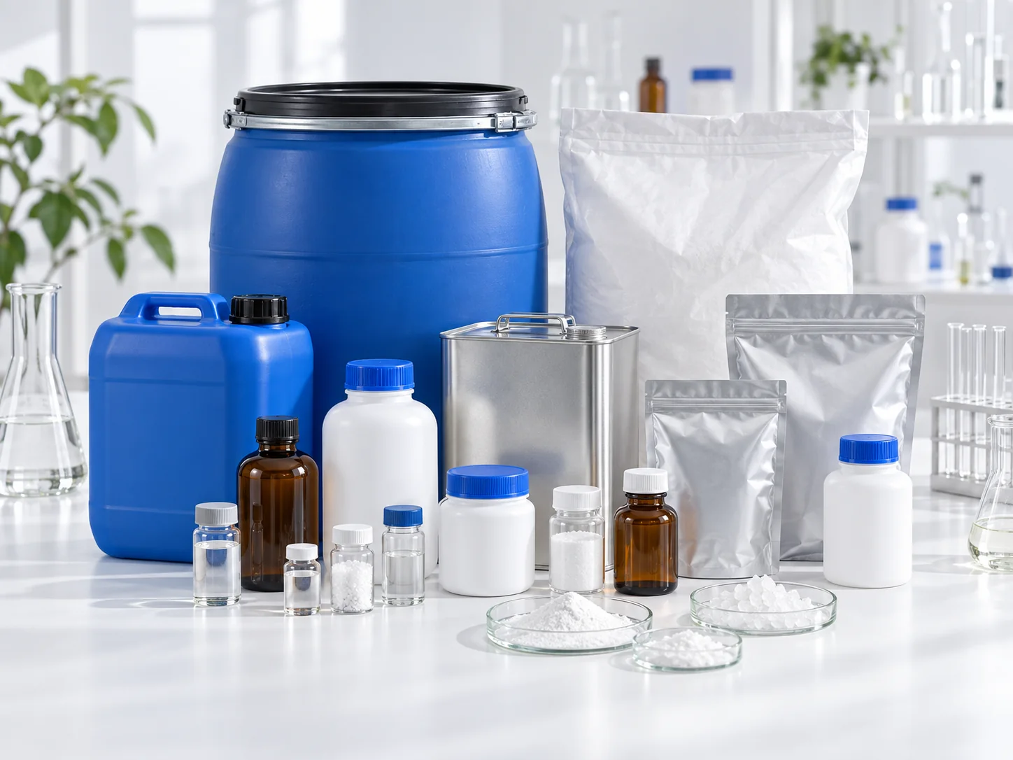 Rensino organic chemical product range in industrial packaging