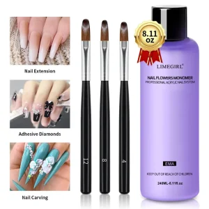 240ML EMA Monomer Acrylic Nail Liquid Professional Nail Extension Kit with Brush for DIY Home & Salon Manicure
