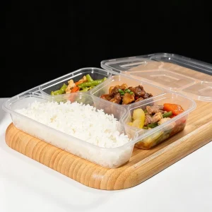 920ml 4 Compartment PP Bento Box Healthy Meal Prep Fitness Pasta Salad Box Disposable Takeaway Lunch Delivery Container