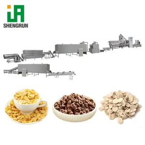 Corn Flakes Breakfast Cereal Production Line Full Automatic Twin Screw Extruder Flaking Oven System