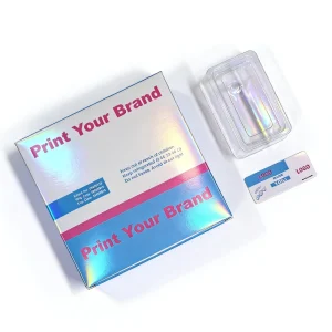 Custom Printed Recyclable Glossy Lamination Packaging Folder Holographic Logo Cosmetic Peptids Vial Box and Label with Tray