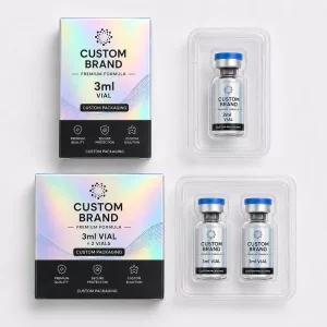 Custom Waterproof Pepti Packaging Boxes 2ml 3ml 5ml 10ml Label and Peptide Vial Box UV 1pack 2Vials Plastic Tray Box