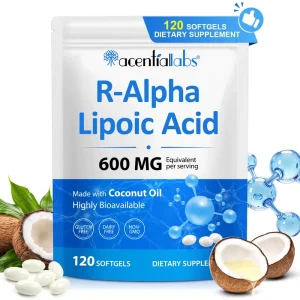 Dietary Supplement R-Alpha Lipoic Acid Softgels With Coconut Oil For Cellular Energy Production