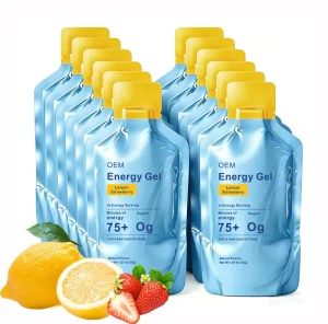 Energy Gel With Electrolytes Lemon Strawberry Flavor Amino Acids 70 Calories No Sugar 75+ Minutes Energy 1.87 Oz Pouch