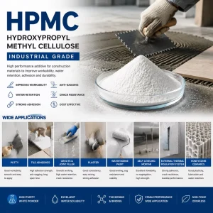 Industrial Grade HPMC Powder Water Retention Cellulose Ether for Wall Putty Tile Adhesive Mortar CAS 9004 65 3