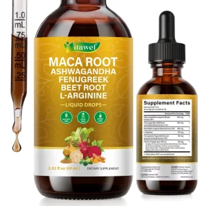Maca Root Extract Oral Liquid Drops Herbal Supplement Ashwagandha Fenugreek Beet Root L-Arginine Liquid Drops for Adult