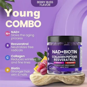 OEM NAD+ Resveratrol Berberine Biotin Collagen Keratin Zinc Vitamin K2 Vitamin D Gummies for Adults, Hair, Skin, Nails and Joints