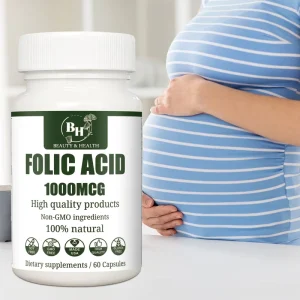 Organic Plant Based Folic Acid Capsules Daily Vitamin Supplement for Adult Health Maintenance Prenatal Health Newborn