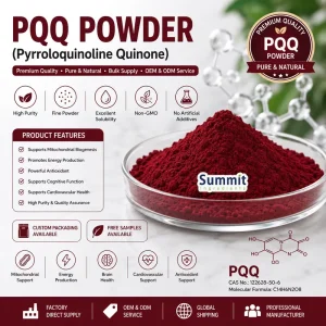 PQQ Powder 99% CAS 72909-34-3 Pyrroloquinoline Quinone Disodium Salt Anti-Aging Mitochondrial Supplement ISO9001