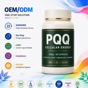 PQQ Pyrroloquinoline Quinone 20mg Capsules 30/60 Count Cellular Energy Mitochondrial Support OEM Private Label