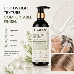 Private Label Horsetail Keratin Purifying Shampoo Silica Scalp Sulfate-Free pH 5.5 Balanced 250ml