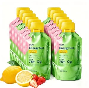 Sports Energy Gel Natural Flavors No Sugar With Electrolytes Amino Acids For Pre Workout Fuel Lemon Strawberry 53g Custom Label
