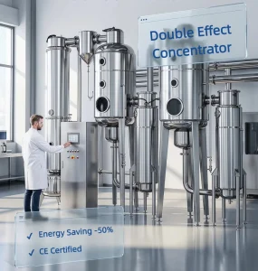 Stainless Steels Double Effect Evaporator High Efficient Industrial Low Temperature Vacuum Concentrator