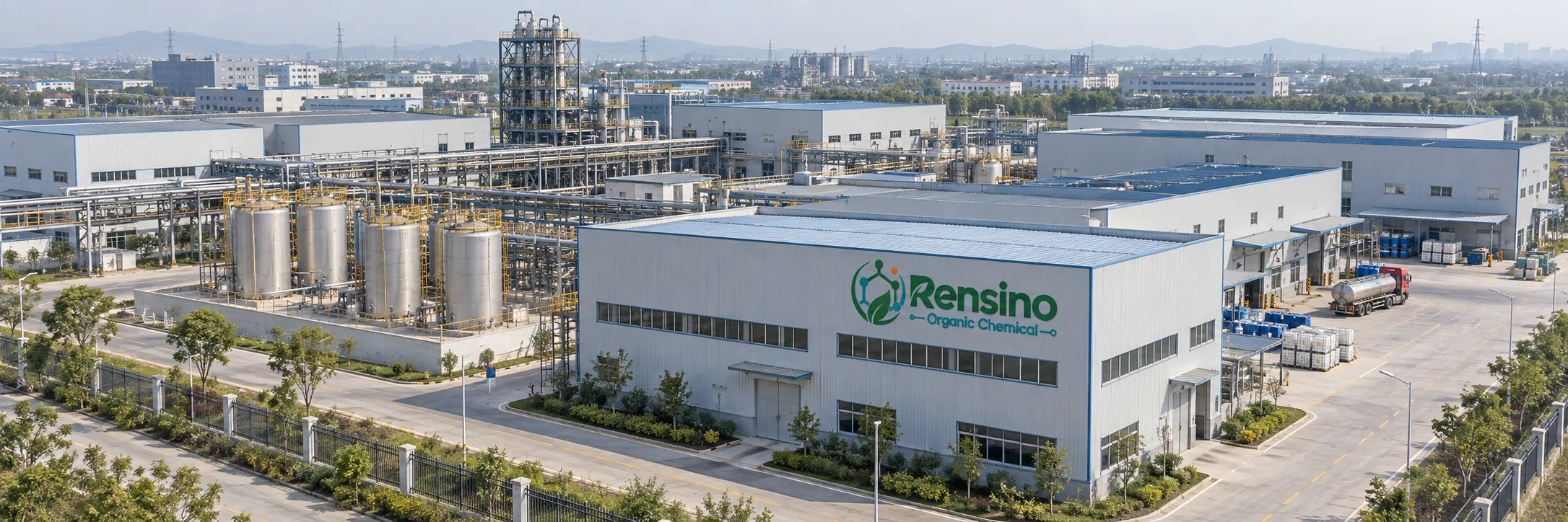 Aerial view of the Rensino Organic Chemical production campus in China